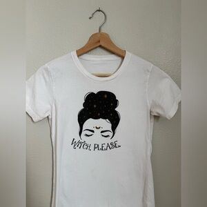 White Graphic Tee with Witch Design